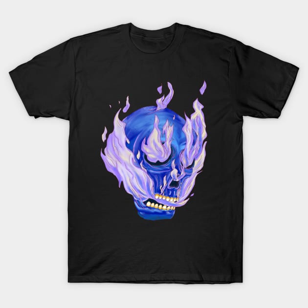 Skull on Fire Blue version T-Shirt by galvek